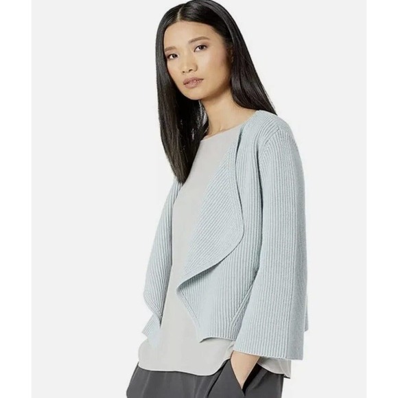 Eileen Fisher Sweaters - Eileen Fisher Cardigan Bell Sleeve Ribbed Sweater M Coastal Classic Nautical